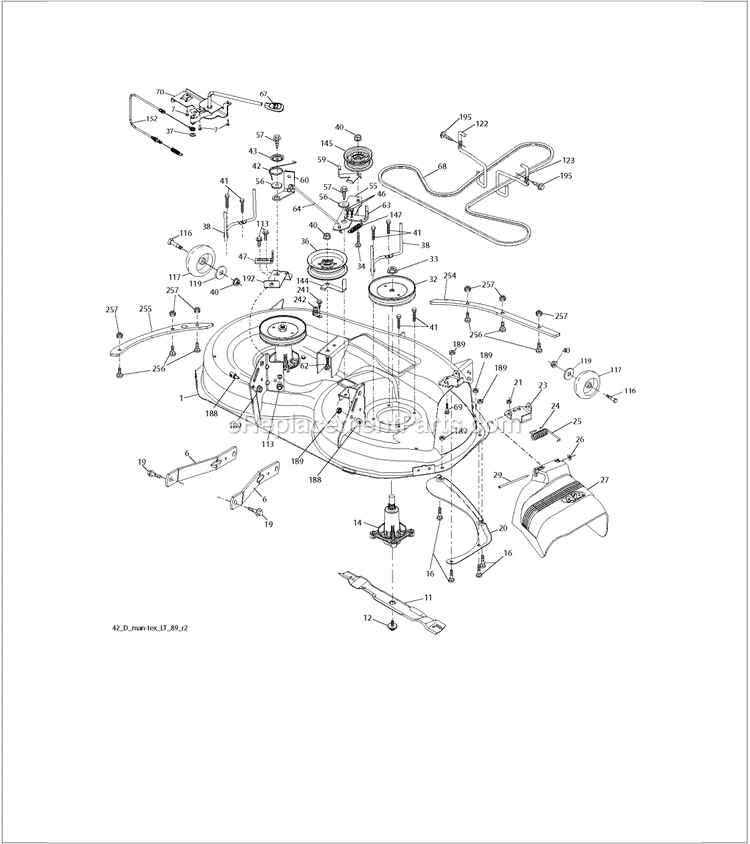 Mower Deck / Cutting Deck Diagram and Parts List for TS142K  Husqvarna Lawn Tractor