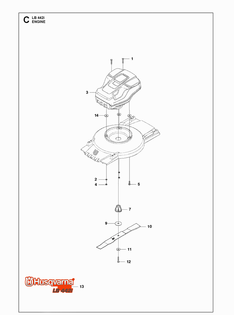 Engine Diagram and Parts List for LB442I  Husqvarna Lawn Mower