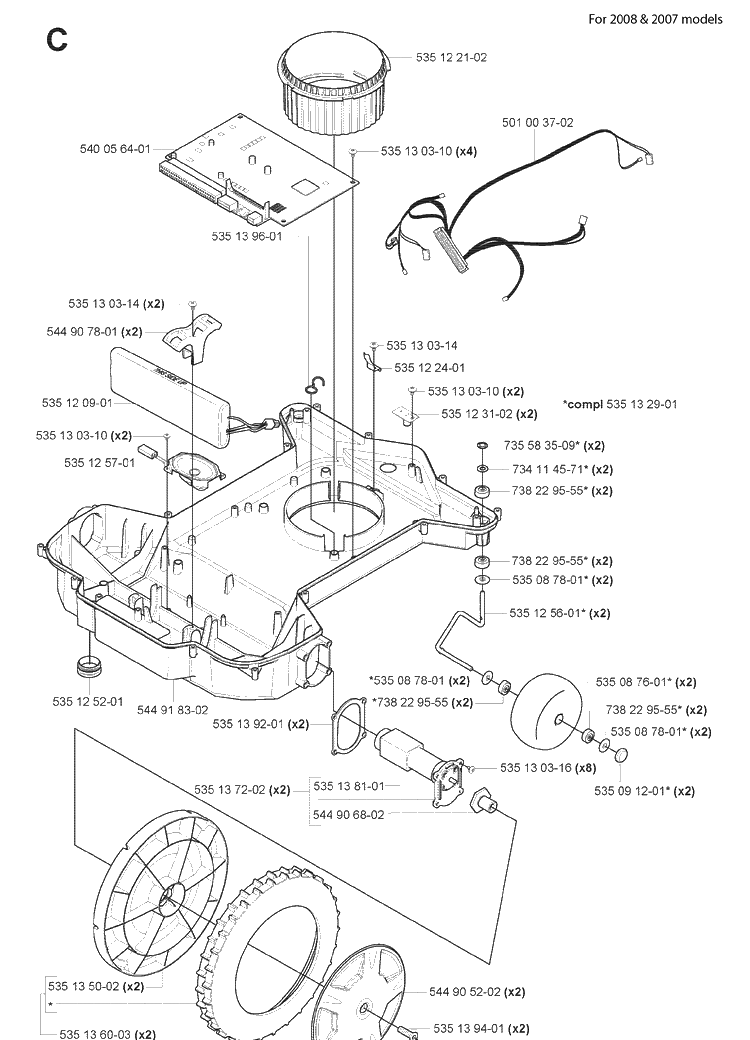 Chassis Lower 2007-2008 Diagram and Parts List for 220AC 2008-06 Husqvarna Lawn Mower