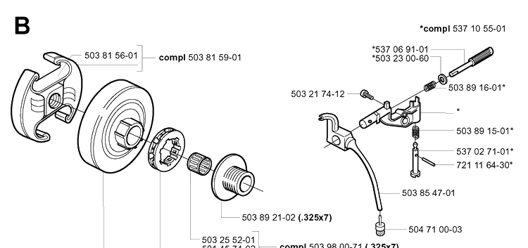 Clutch And Oil Pump Diagram and Parts List for 346XP 20012200001-20032200000 Husqvarna Chainsaw