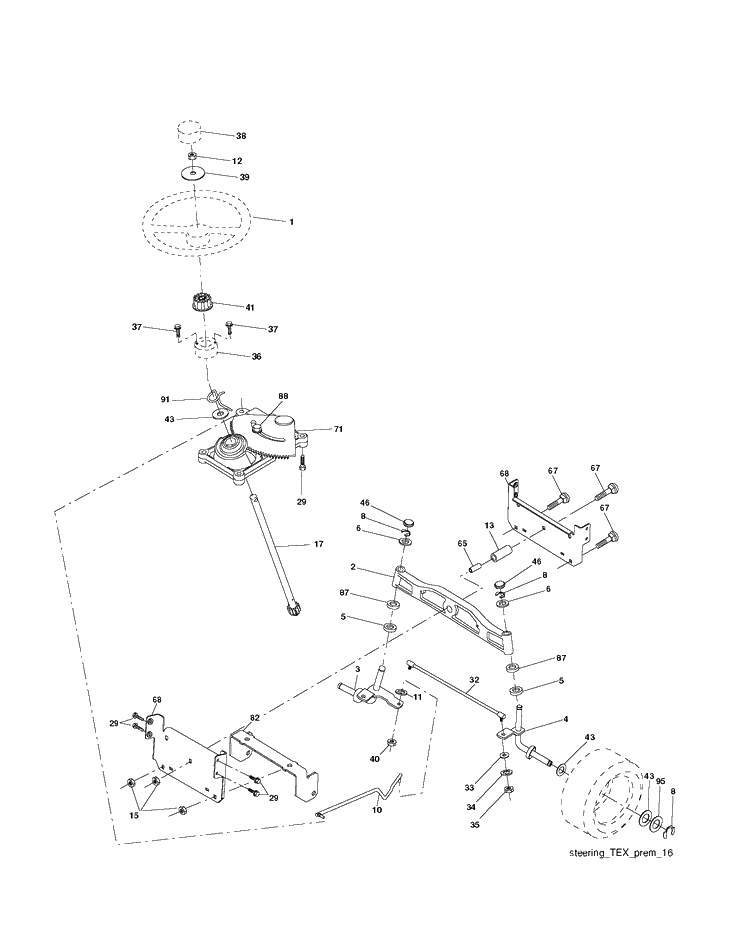 Steering Diagram and Parts List for CTH150 (96061018100)(2007-04) Husqvarna Lawn Tractor