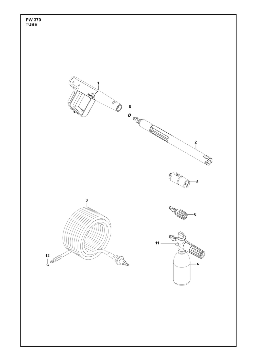 Tube Diagram and Parts List for PW370  Husqvarna Pressure Washer