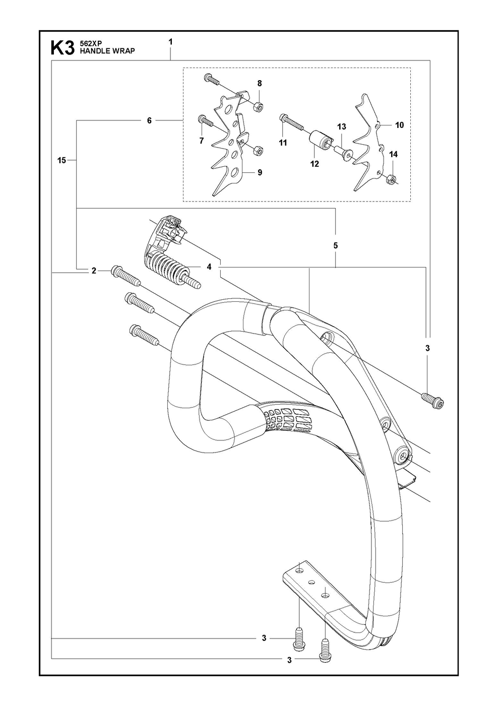 Handle Wrap Diagram and Parts List for 562XP-562XPG 562 XP W - 562 XP GW Husqvarna Chainsaw