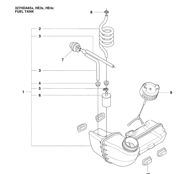 Fuel Tank Diagram and Parts List for 327HE4X-SERIES (966976501)(2009-04) Husqvarna Hedge Trimmer