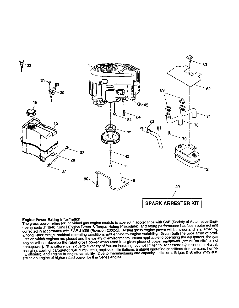 Engine Diagram and Parts List for YTH2246-917287540  Husqvarna Lawn Tractor