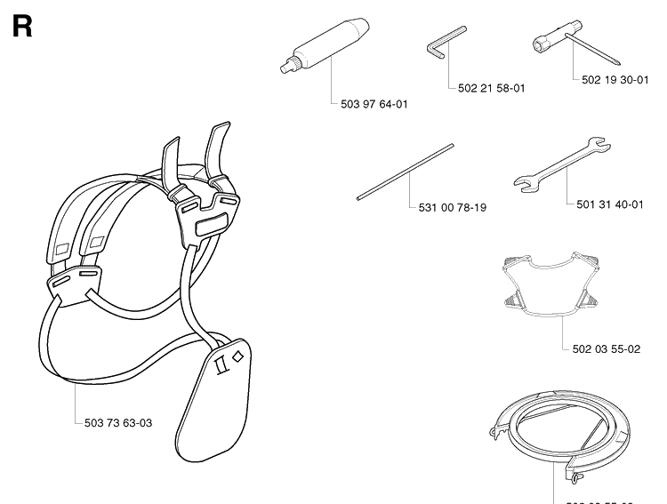 Accessories Diagram and Parts List for 142R 20001900001-Current Husqvarna Brush Cutter