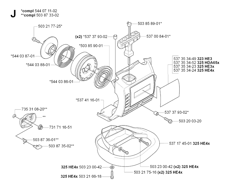 Starter Diagram and Parts List for 325HDA65 (X-SERIES)(20070100001-20090900000) Husqvarna Hedge Trimmer