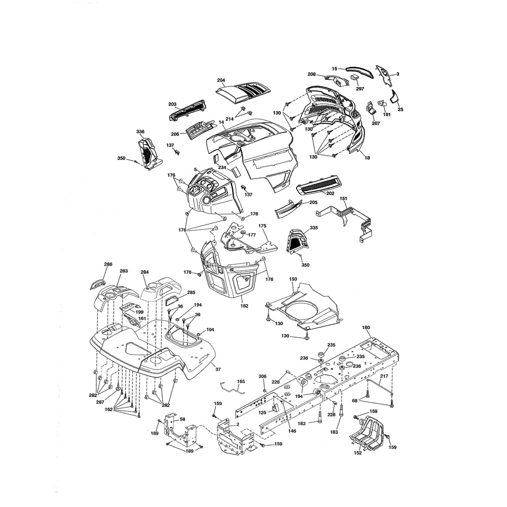 Chassis Diagram and Parts List for 96043020300  Husqvarna Lawn Tractor
