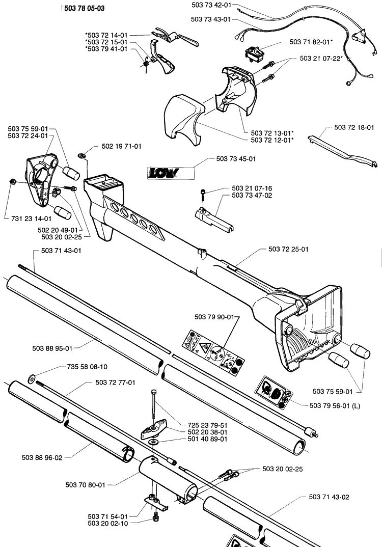 Handle Assembly Diagram and Parts List for 225LD 1997-02 Husqvarna Brush Cutter