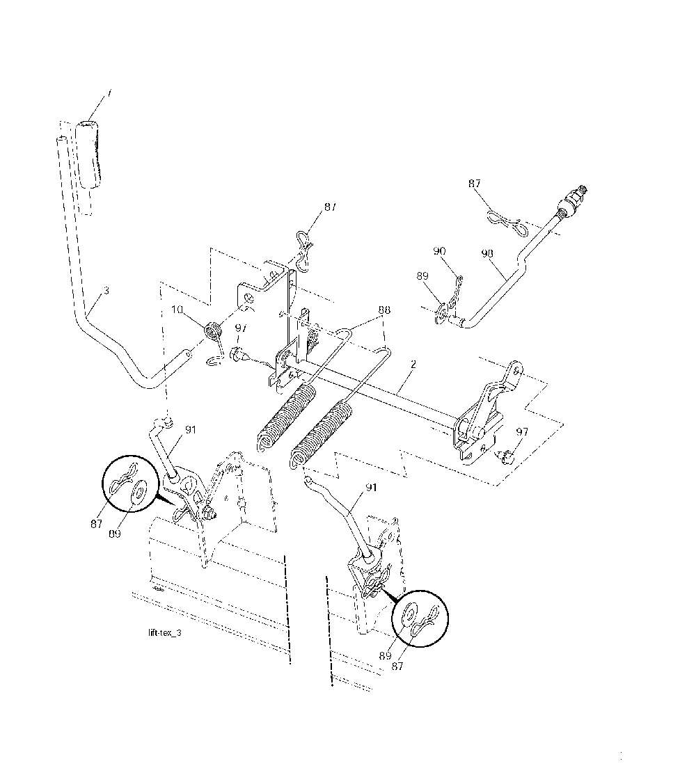 Mower Lift / Deck Lift Diagram and Parts List for GTH260TWIN (96041004500)(2007-02) Husqvarna Lawn Tractor