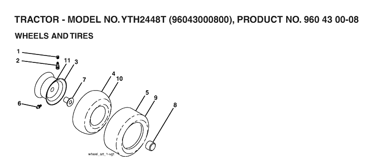 Wheels And Tires Diagram and Parts List for YTH2448T (96043000800)(2006-01) Husqvarna Lawn Tractor