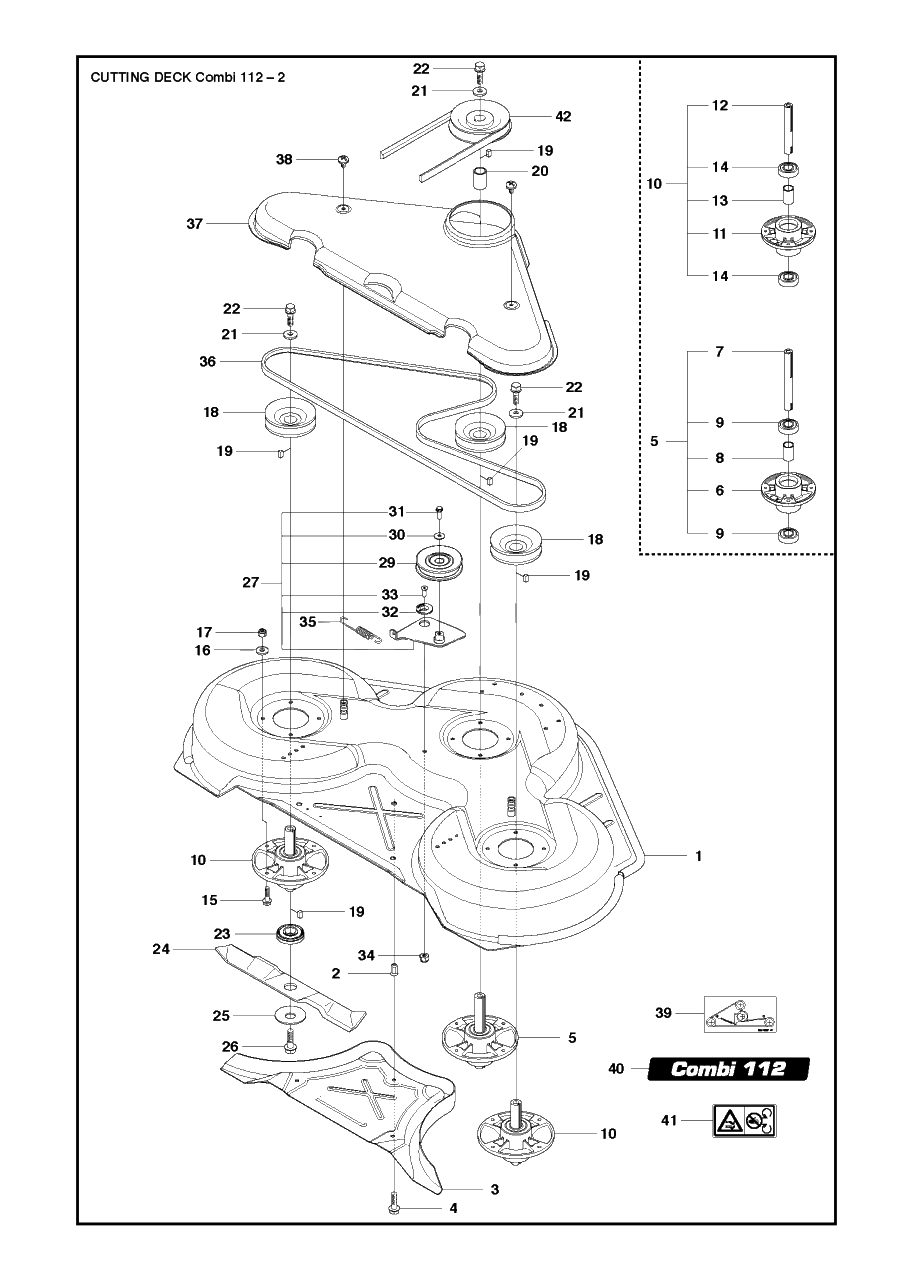 44-Inch/112cm Cutting Deck 2 Diagram and Parts List for COMBI112 2019-01 Husqvarna Lawn Tractor Accessories