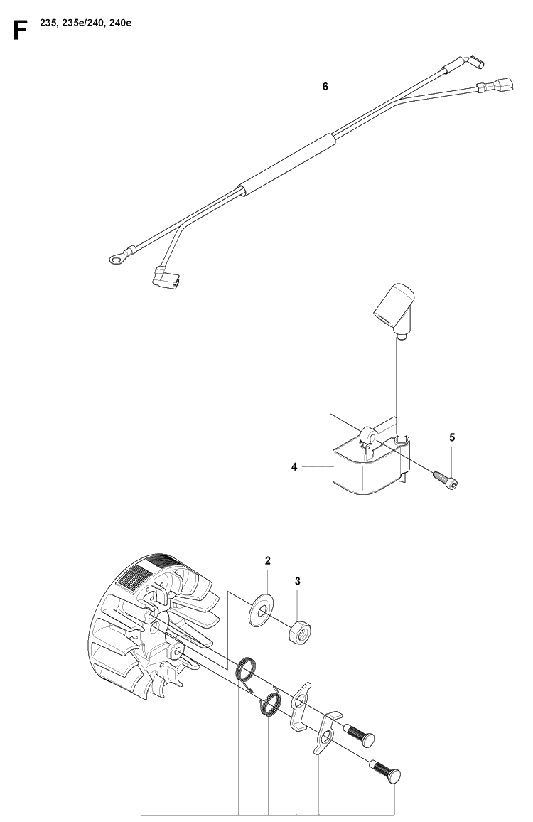 Ignition System Diagram and Parts List for 235 20080100001-20091400000 Husqvarna Chainsaw