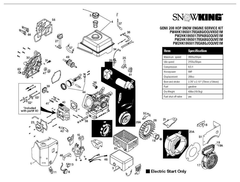 Engine Diagram and Parts List for 208SK  Husqvarna Engine