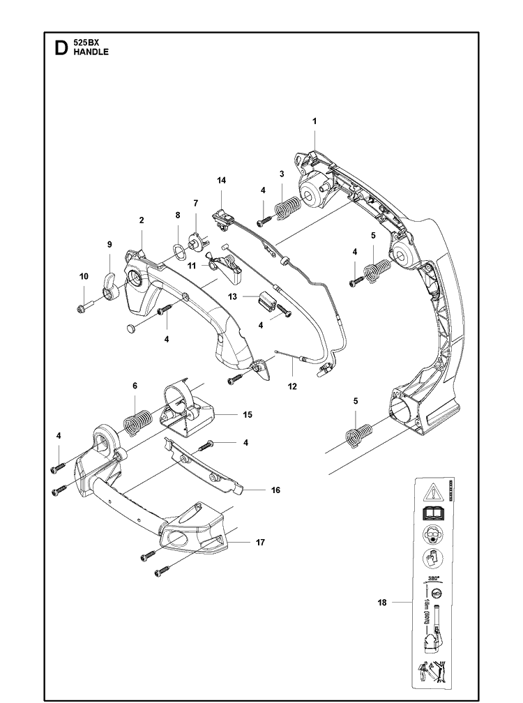 Handle Diagram and Parts List for 525BX (967284201)(2015-01) Husqvarna Leaf Blower / Vacuum