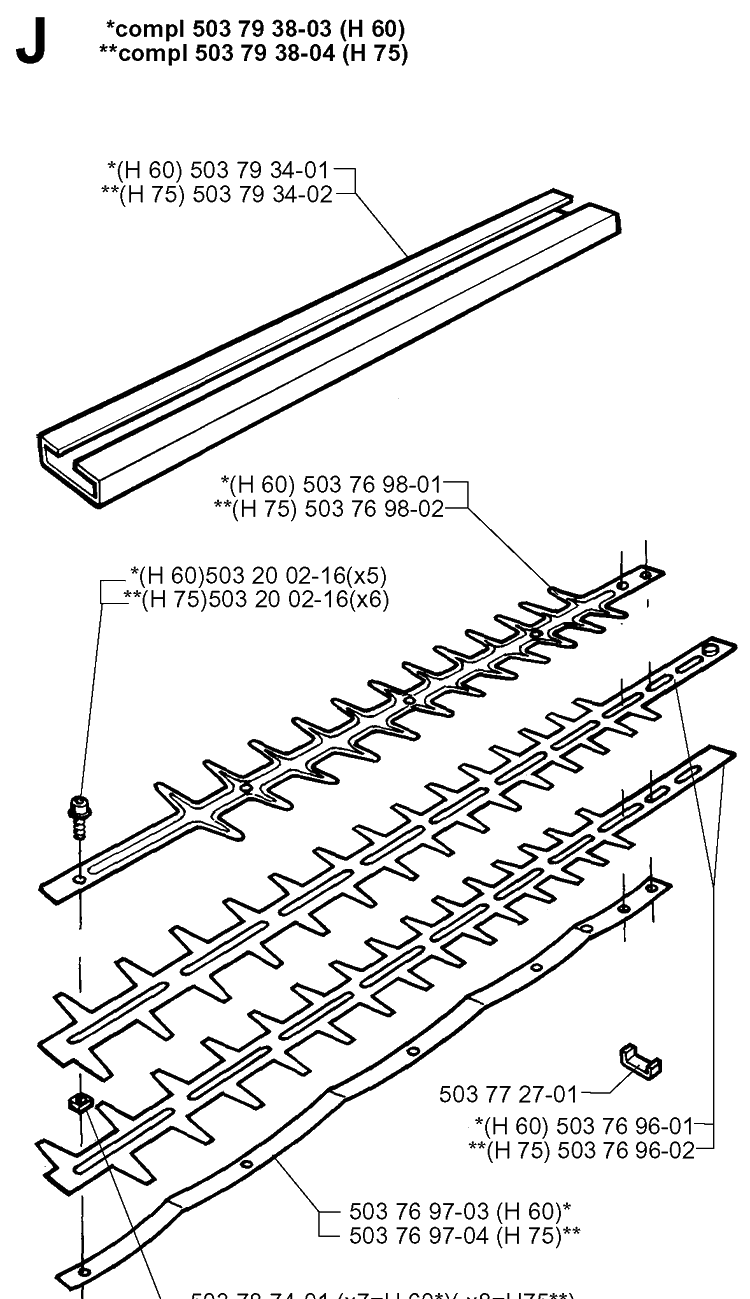 Cutting Equipment Diagram and Parts List for 225H75 19970500001-19980900000 Husqvarna Hedge Trimmer