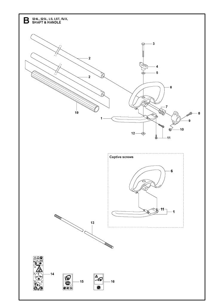 Shaft Handle Diagram and Parts List for 525LS 2013-03 Husqvarna Brush Cutter