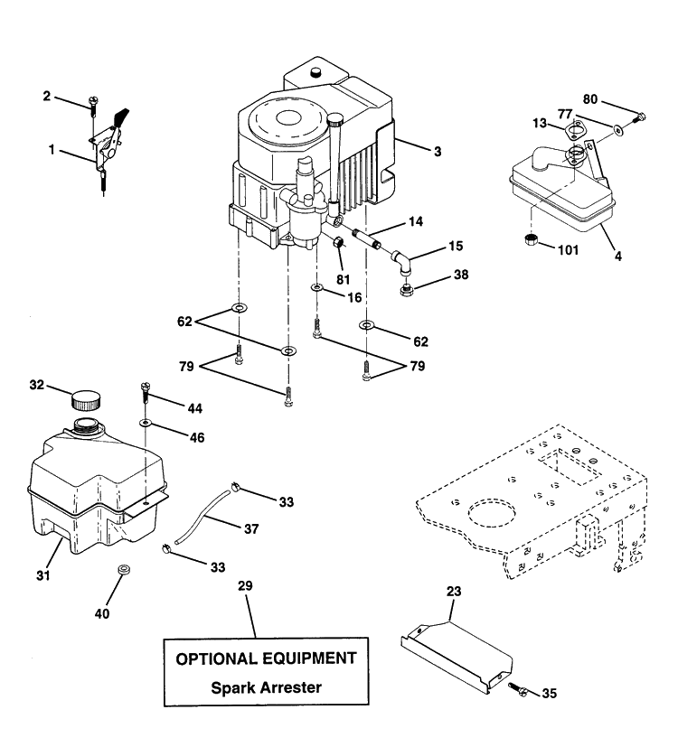 Engine Diagram and Parts List for LTH130 (954140005H)(1998-07) Husqvarna Lawn Mower