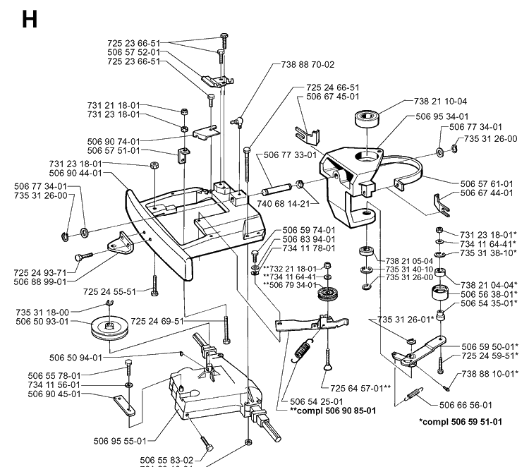 Transmission Diagram and Parts List for RIDER850 1998-03 Husqvarna Lawn Mower