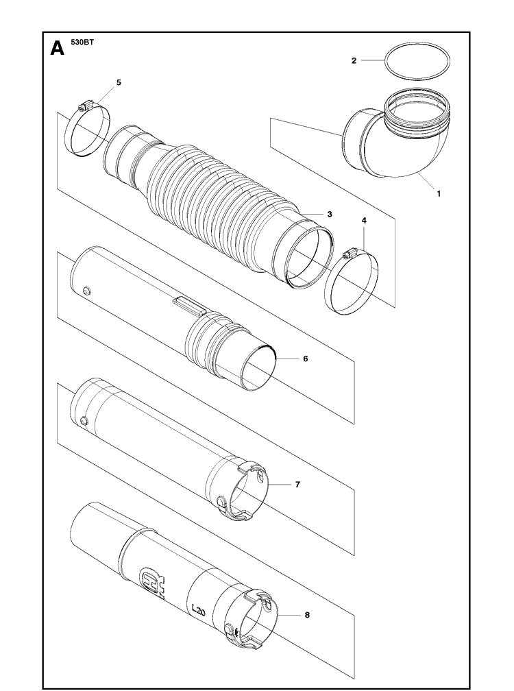 Tube Diagram and Parts List for 530BT 20123800001-Current Husqvarna Leaf Blower / Vacuum
