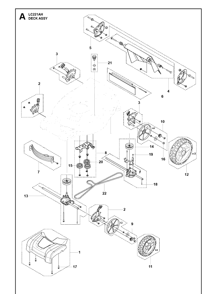 Mower Deck / Cutting Deck Diagram and Parts List for LC221AH (967992901)(2020-02) Husqvarna Lawn Mower