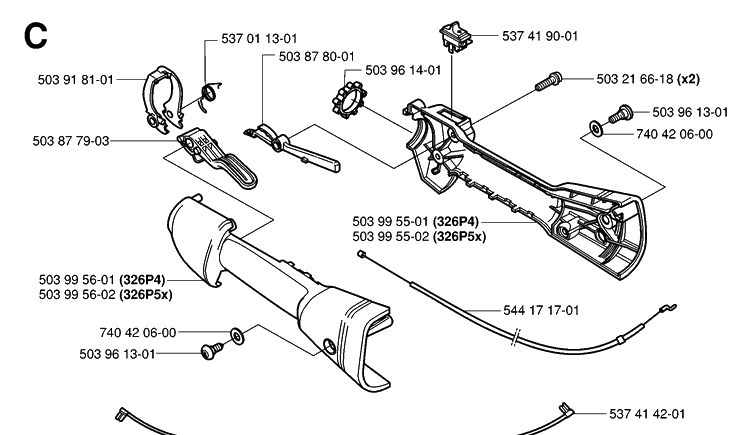 Handle And Controls 2 Diagram and Parts List for 326P 20062800001-20081199999 Husqvarna Pole Saw