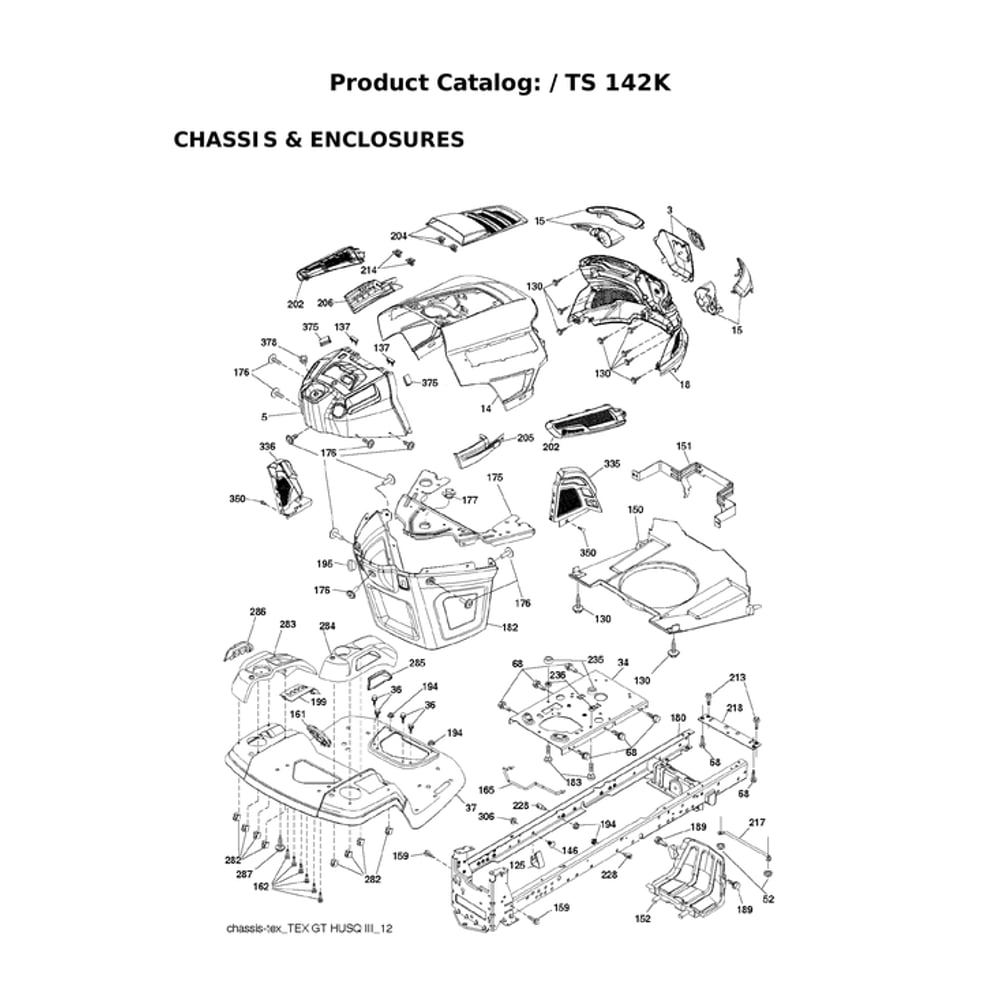 Chassis & Enclosures Diagram and Parts List for 960430333  Husqvarna Lawn Tractor