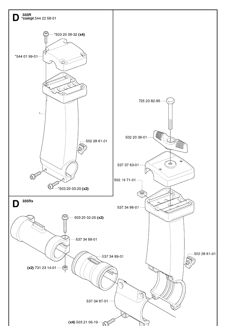 Tower Diagram and Parts List for 335RX 20064000001-20070100000 Husqvarna Brush Cutter