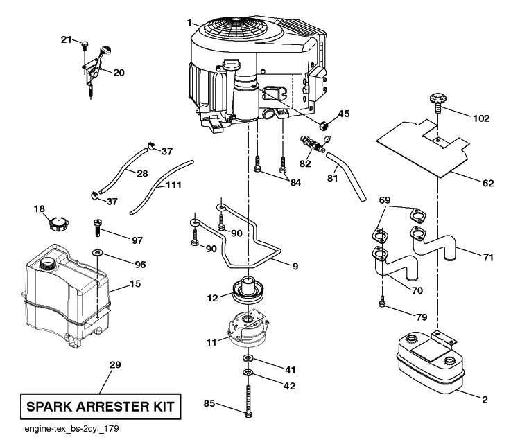 Engine Diagram and Parts List for YTH24V54 (96045006400)(2017-06) Husqvarna Lawn Tractor