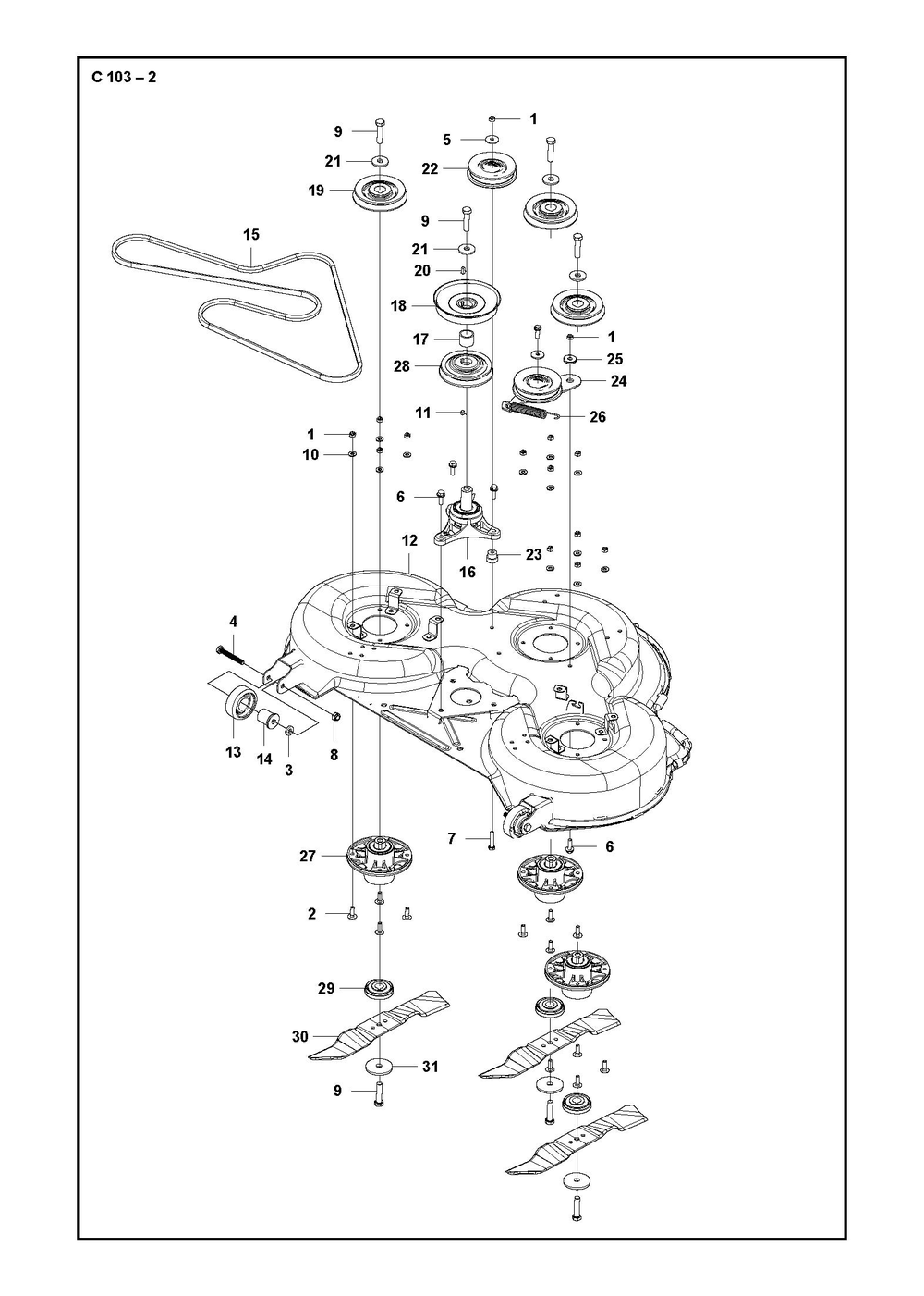103cm Cutting Deck Diagram and Parts List for 103R400GEN2  Husqvarna Lawn Tractor Accessories