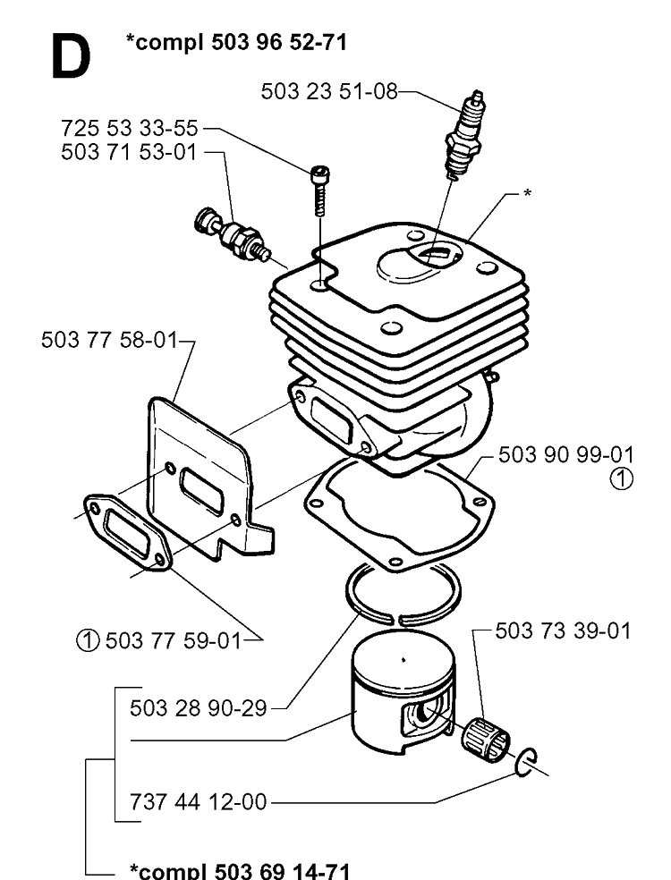 Cylinder Piston Diagram and Parts List for 362XP 19983100001-19991800000 Husqvarna Chainsaw