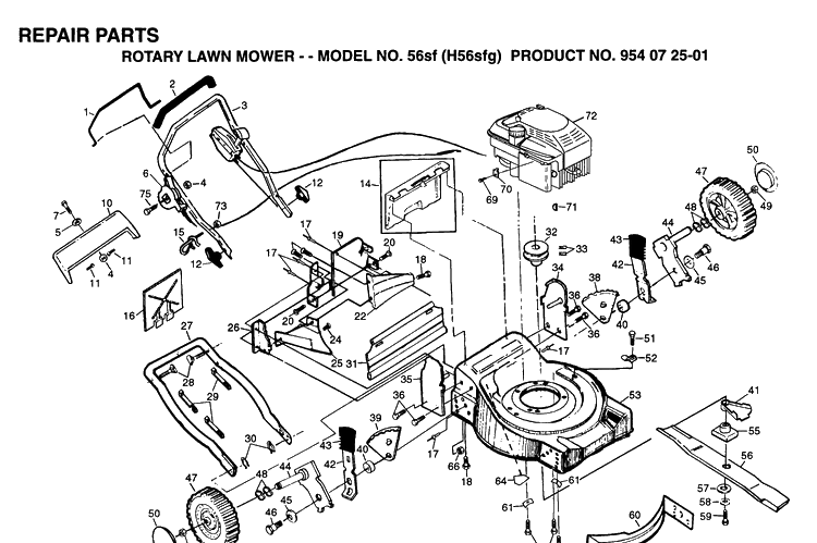 Repair Parts 6 Diagram and Parts List for 56DHS (H56DHSB)(1995-03) Husqvarna Lawn Mower