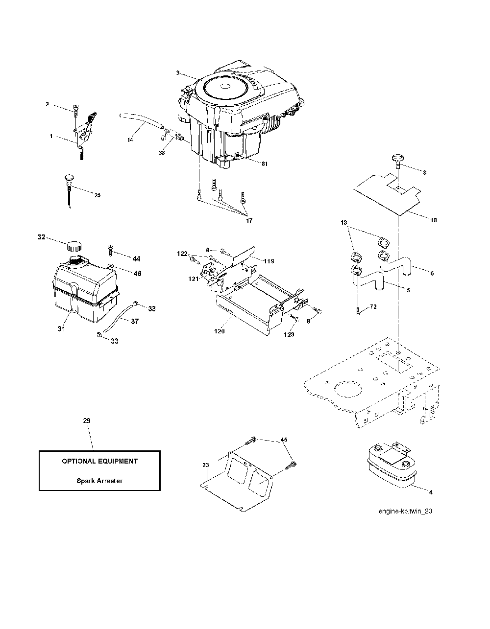 Engine Diagram and Parts List for CTH220TWIN (96061019102)(2007-11) Husqvarna Lawn Tractor