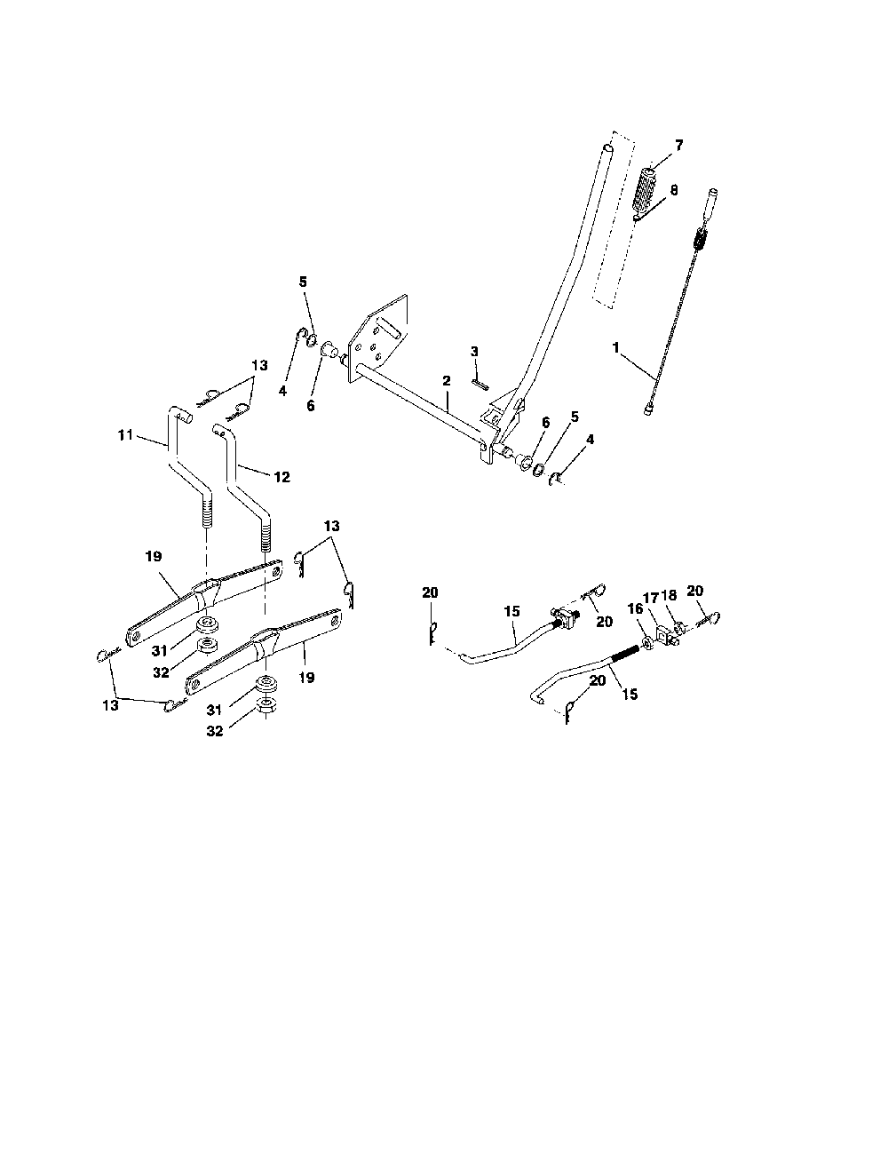 Mower lift Diagram and Parts List for 917279060  Husqvarna Lawn Tractor