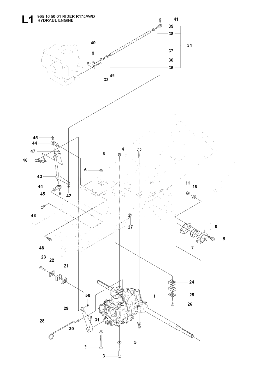 Hydraulic Pump - Motor Diagram and Parts List for R175AWD (965105001)(2007-01) Husqvarna Lawn Tractor