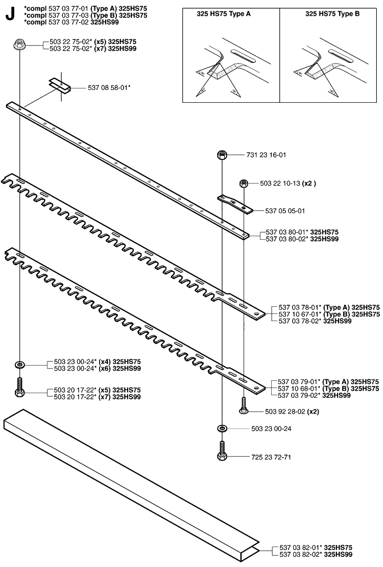 Cutting Equipment Diagram and Parts List for 325HS99 (X-SERIES)(20030100001-20063600000) Husqvarna Hedge Trimmer