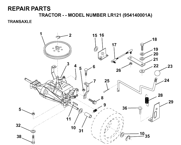Transmission 2 Diagram and Parts List for LR121 (954140001A)(1997-01) Husqvarna Lawn Tractor