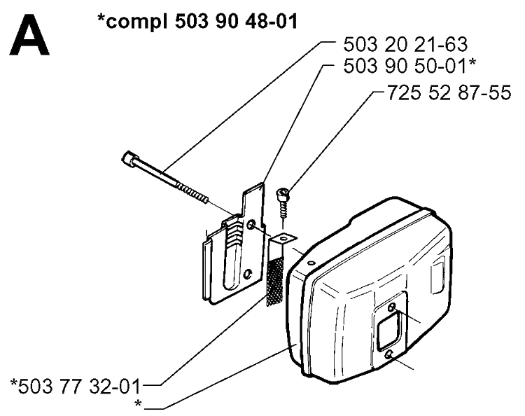 Muffler Diagram and Parts List for 225H75 19980900001-20022200000 Husqvarna Hedge Trimmer