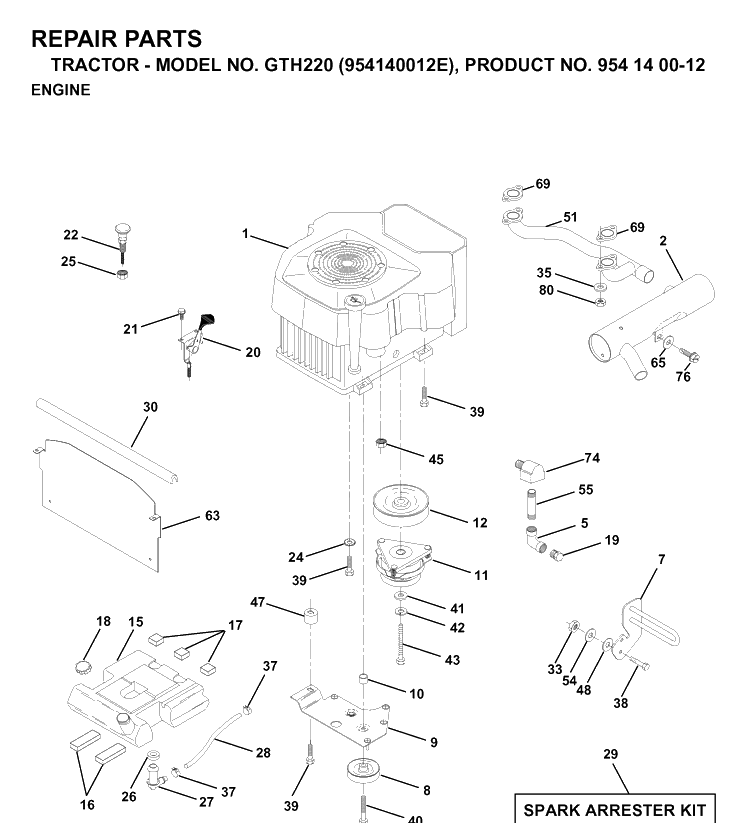 Engine Diagram and Parts List for GTH220 (954140012E)(1998-09) Husqvarna Lawn Tractor