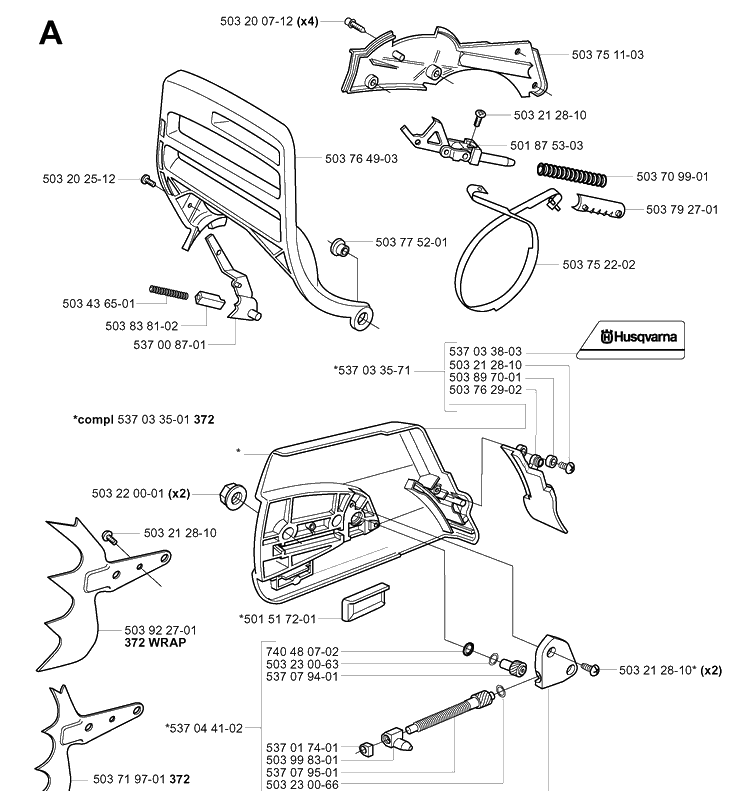 Chain Brake Diagram and Parts List for 372XP/ (XPG)(20051800001-20070100000) Husqvarna Chainsaw