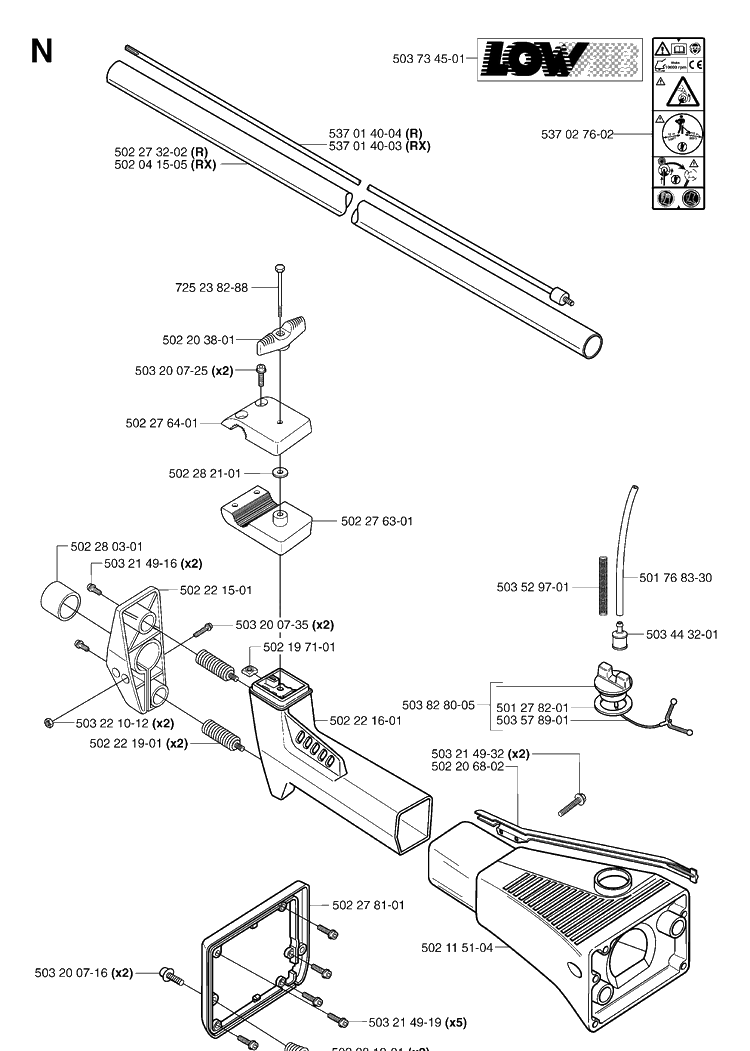 Shaft Diagram and Parts List for 250R 20023100001-20145399999 Husqvarna Brush Cutter