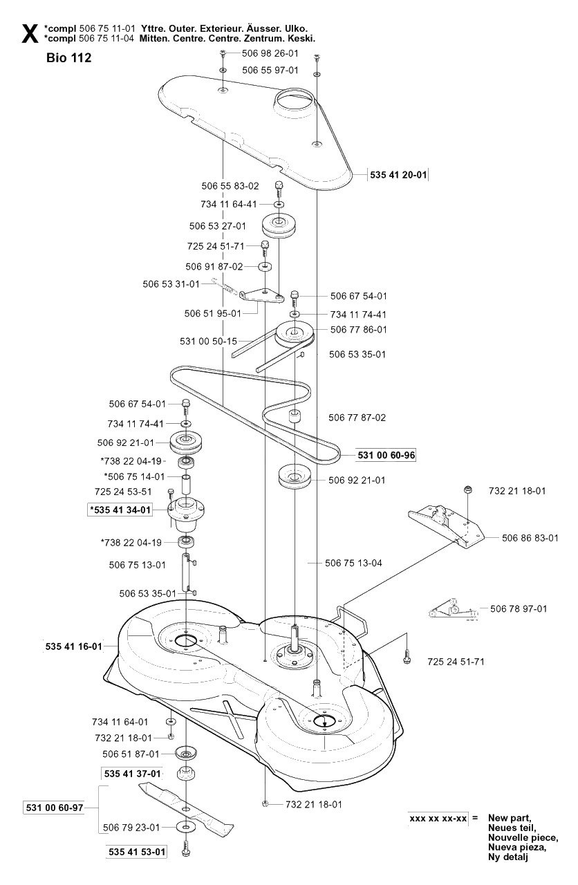 44-Inch/112cm Cutting Deck Diagram and Parts List for PF18 2001-01 Husqvarna Lawn Tractor