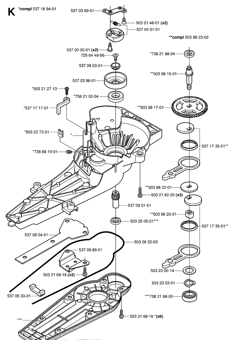 Gear Housing Diagram and Parts List for 326HD75 (X-SERIES)(20020500001-20030100000) Husqvarna Hedge Trimmer