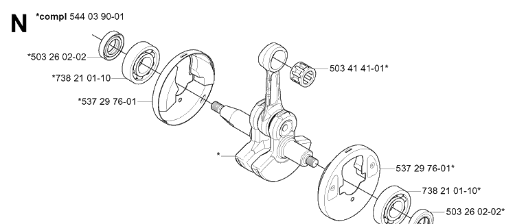 Crankshaft Diagram and Parts List for 335R  Husqvarna Brush Cutter