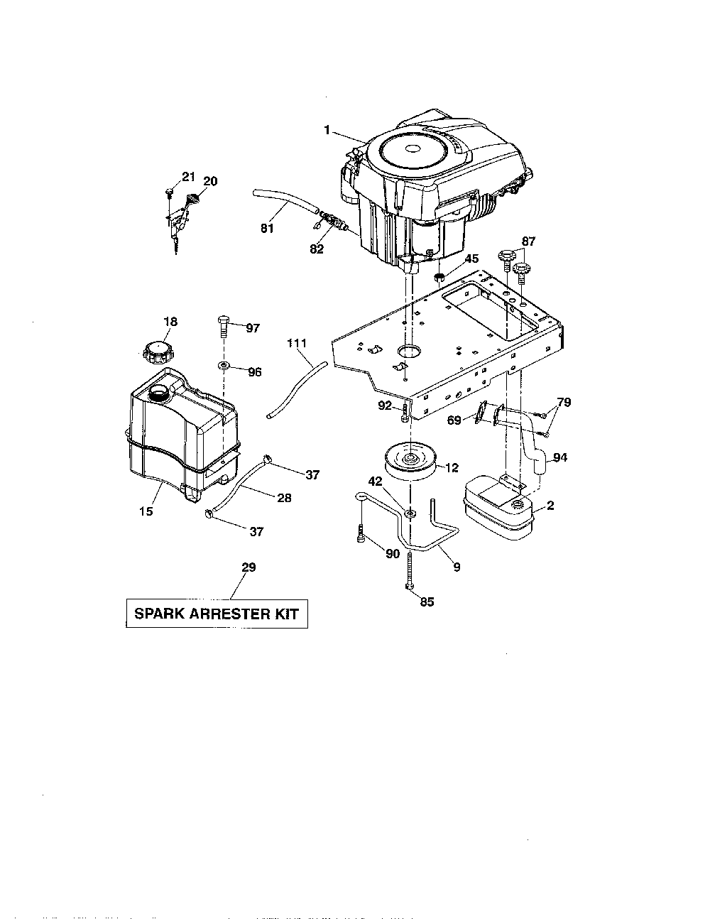 Engine Diagram and Parts List for 917240461  Husqvarna Lawn Tractor
