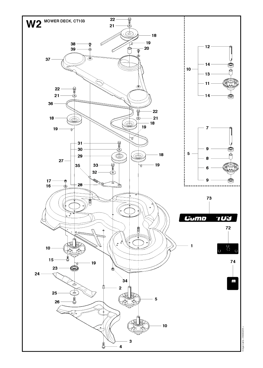 103cm Cutting Deck 2 Diagram and Parts List for PF21AWD (965192501)(2011-03) Husqvarna Lawn Tractor