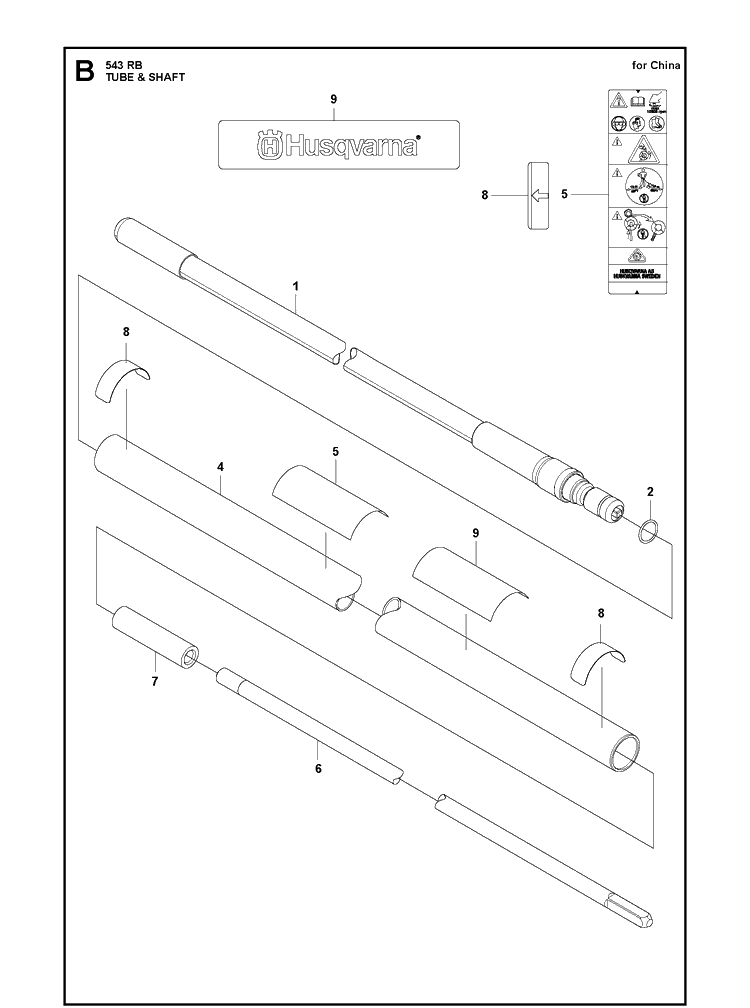 Tube And Shaft Diagram and Parts List for 543RB  Husqvarna Brush Cutter