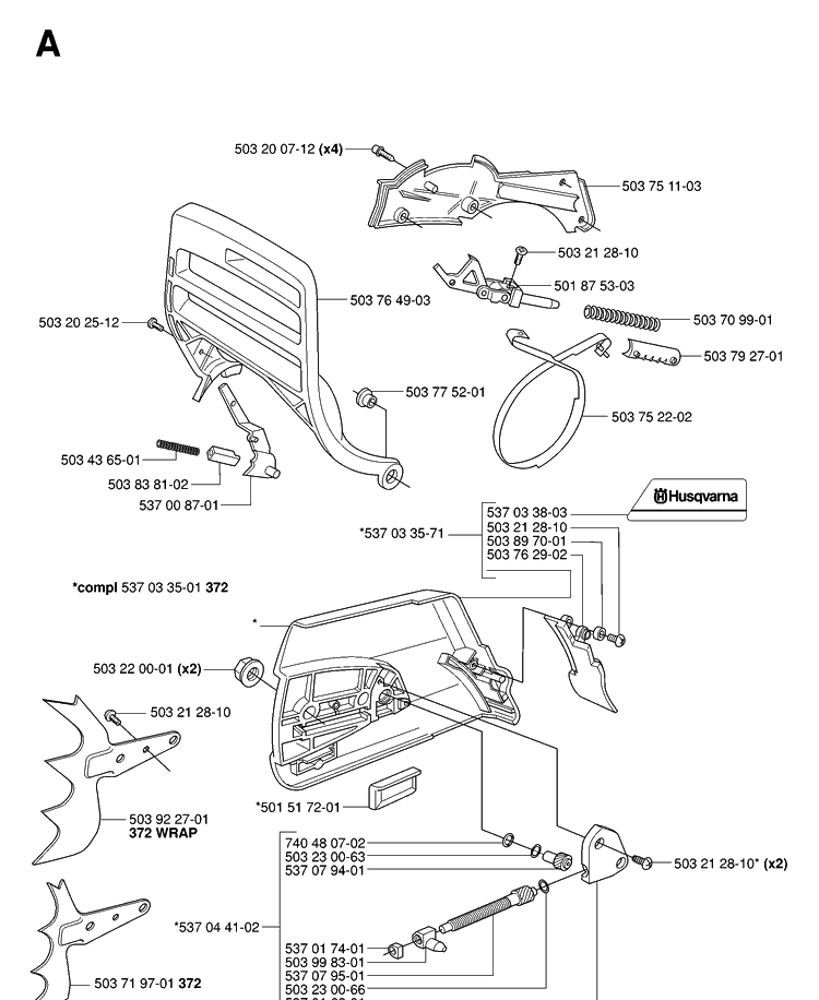 Chain Brake And Clutch Cover 2 Diagram and Parts List for 362XP 20070100001-Current Husqvarna Chainsaw