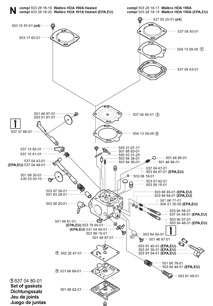 Carburetor Details Diagram and Parts List for 359 20050600001-20060600000 Husqvarna Chainsaw