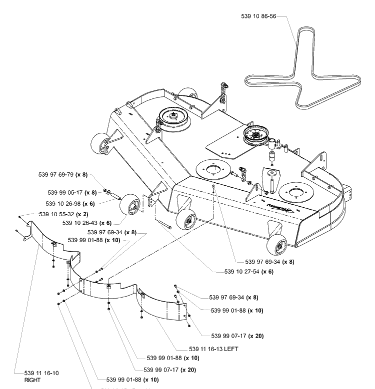 Front Deck Assembly 61 Inch (Part 2) Diagram and Parts List for LZ6123TLKOA (96899269)(2005-08) Husqvarna Lawn Mower